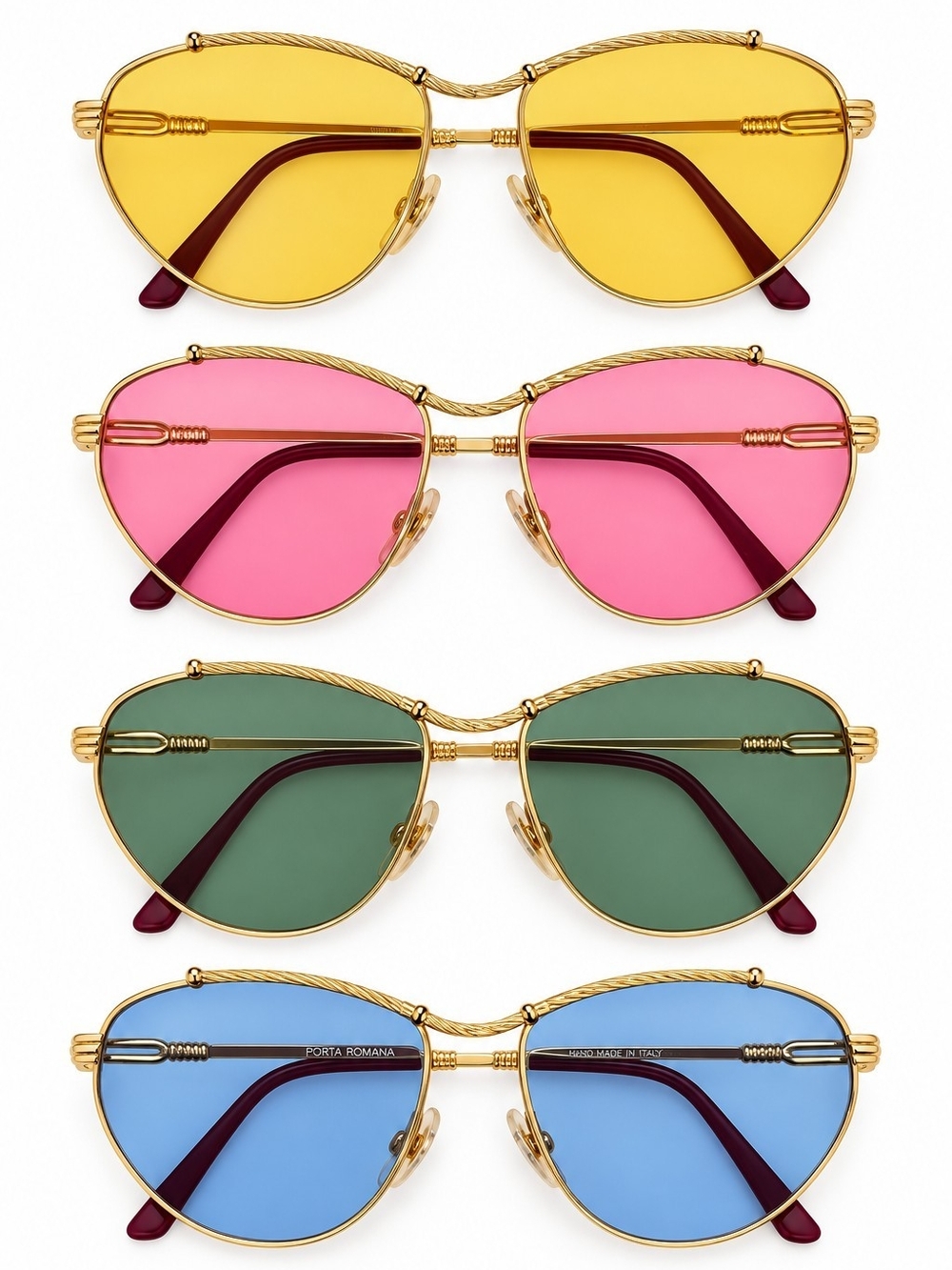 PORTA ROMANA Gold Frame Sunglasses Colored Lenses -Yellow, Pink, Green, Blue